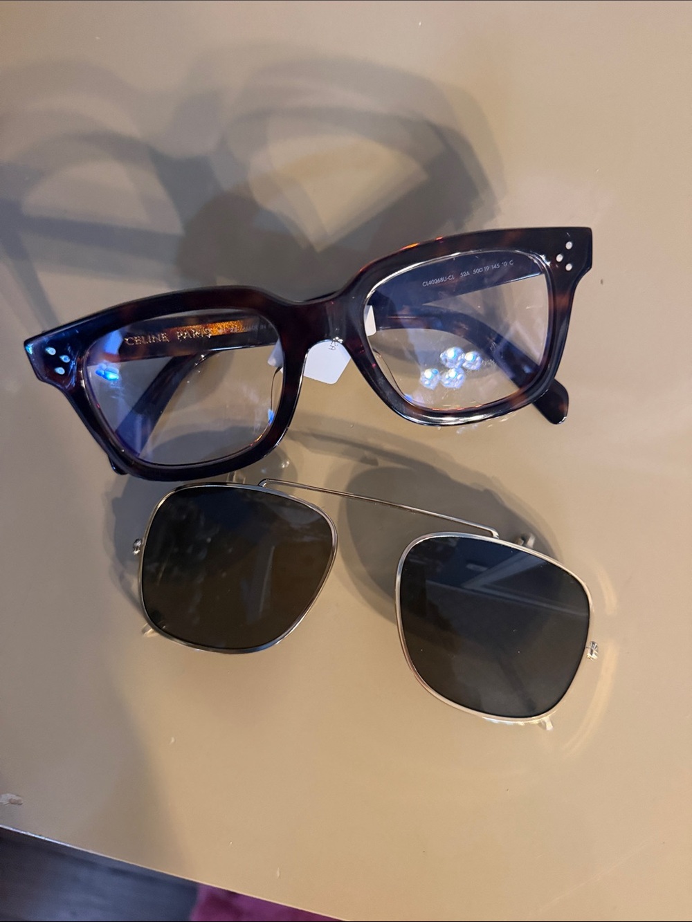 Celine Tortoiseshell Cat-Eye Frames with Dark Detachable Clip-On